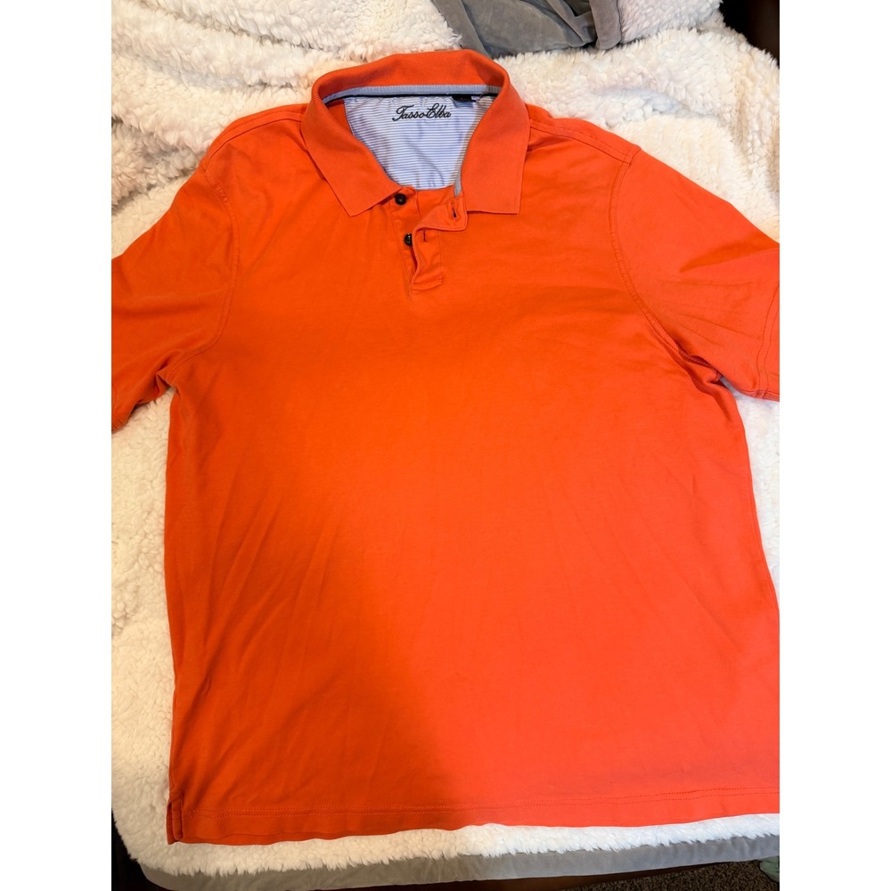 Tasso Elba Mens Salmon Pink 100% Cotton Short Sleeve Polo Shirt Size Large